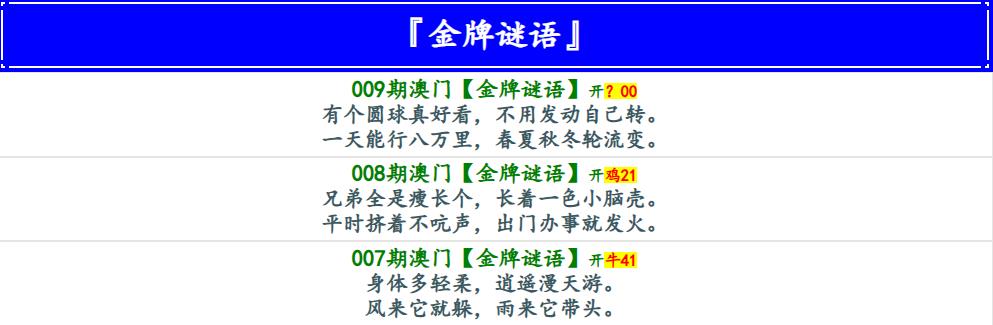 009期金牌谜语[图]