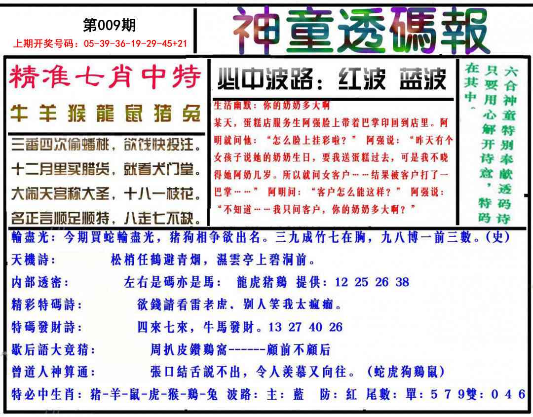 009期神童透码报[图]