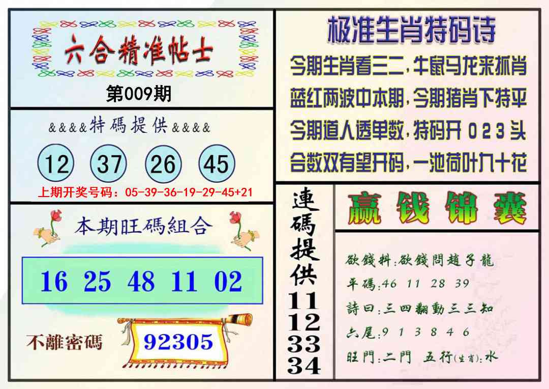 009期精准贴士[图]