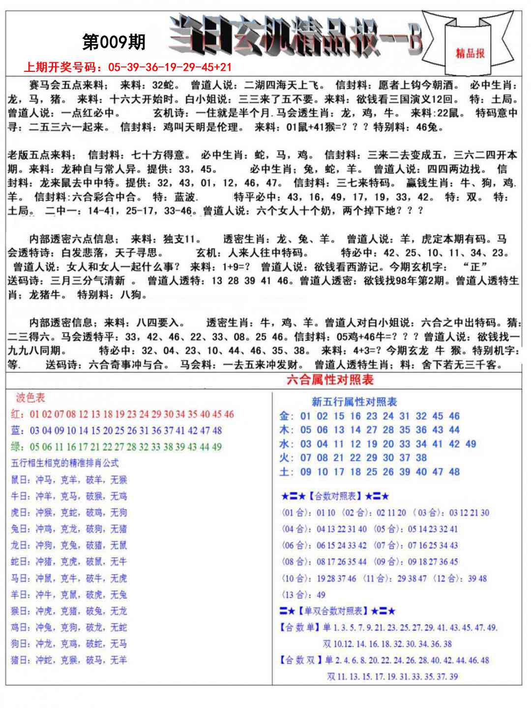 009期当日玄机精品报B[图]